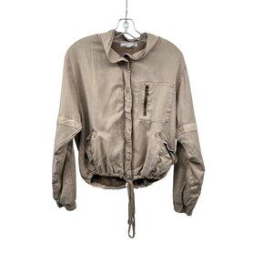 Young Fabulous & Broke Womens Zip Up Jacket Tie Waist Beige Size Medium Pockets